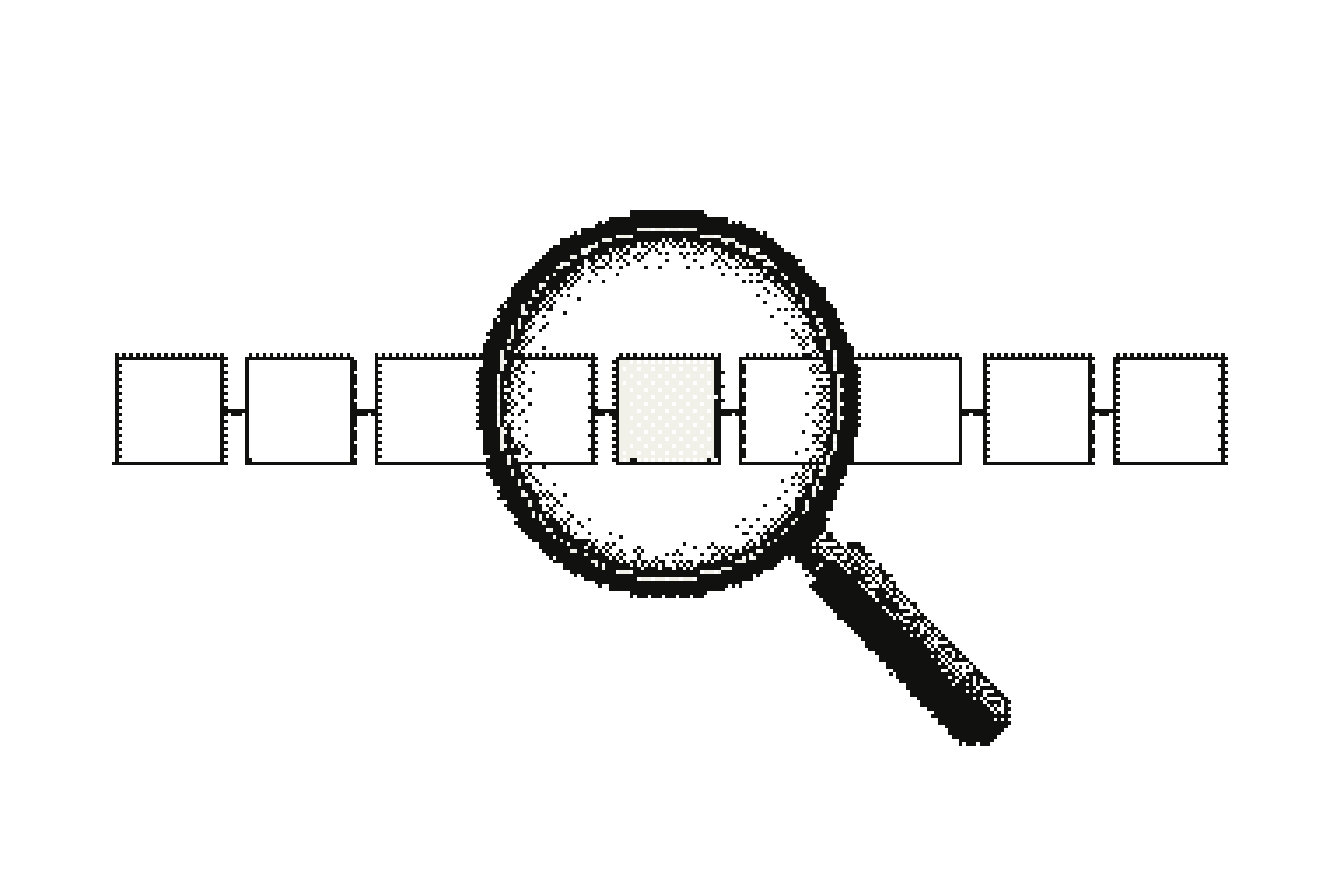 A centered carbon and ivory magnifying glass isolating one accounting cell
