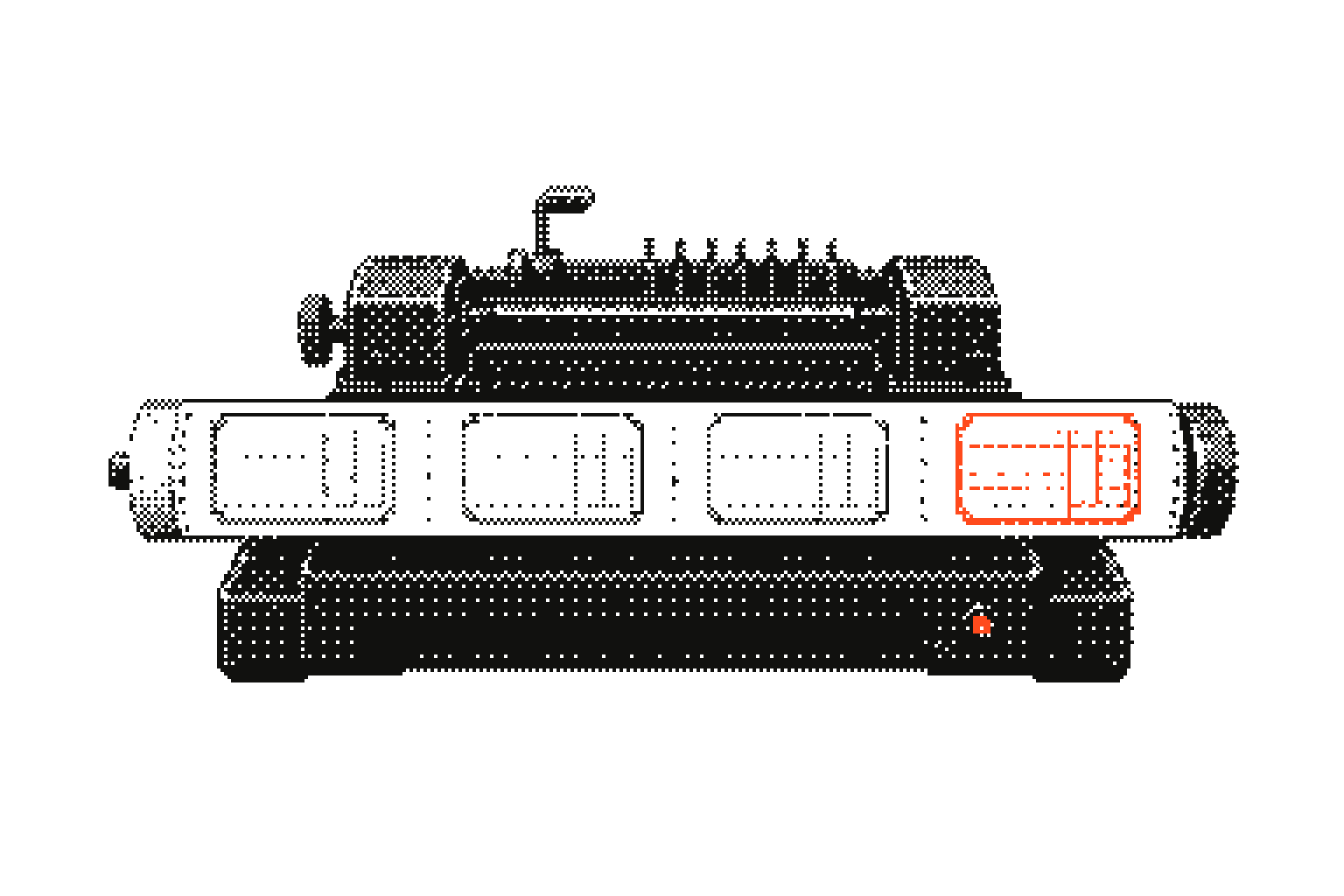A centered two-ink posting machine with four repeatable workflow stages