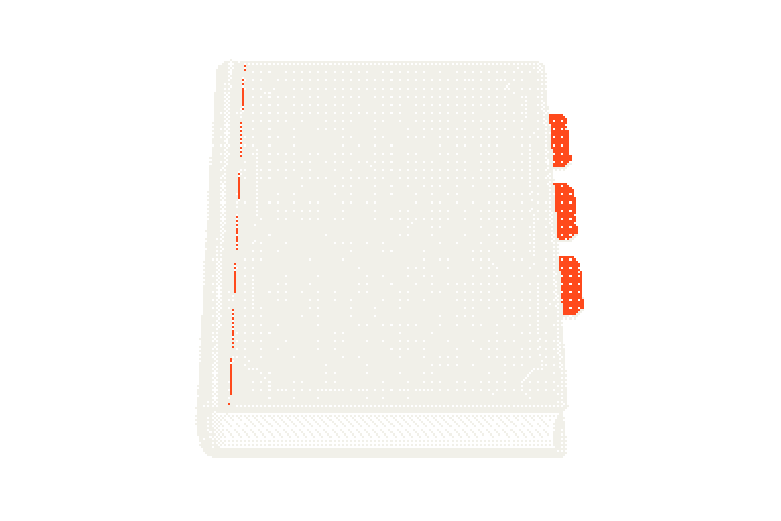 A centered ivory and orange general ledger with three index tabs